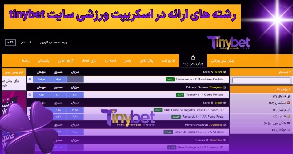 رشته های ارائه در اسکریپت ورزشی سایت tinybet